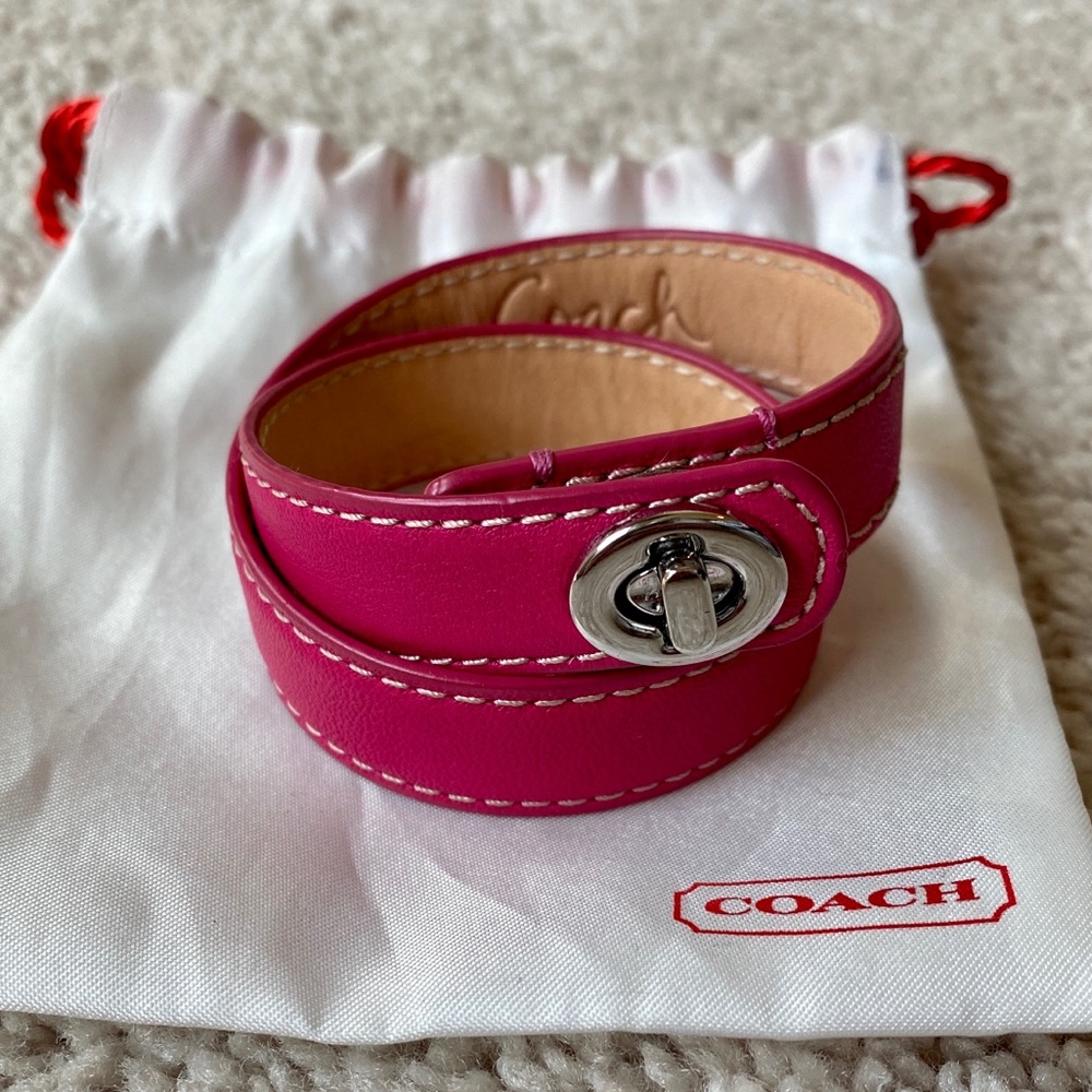 Pink Coach Leather Double Wrap Around Bracelet